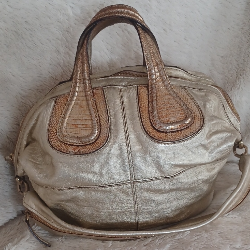 Givenchy Metallic Calfskin Lizard Embossed Large Nightingale Gold-HB295